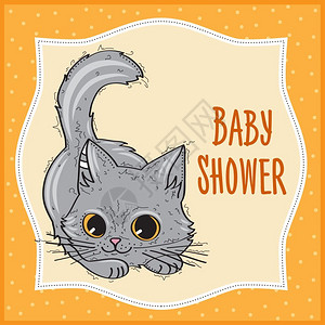 卡通猫咪婴儿淋浴卡模板图片