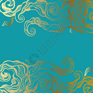 金色金星波线手绘抽象彩色卷曲海浪插画