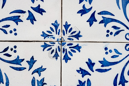 阿祖列约葡萄牙Azulezhu风格中美丽的蓝色和白背景图案背景