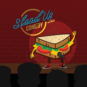 打开三明治站起来喜剧三明治开放麦克风插画