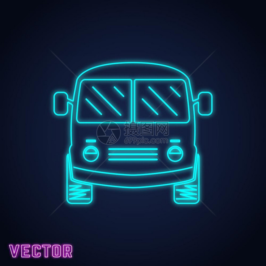 汽车设计bussignneonlight矢量插图图片