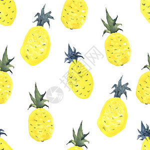 菠萝图案本子菠萝背景水彩色热带图案无缝和菠萝手画水彩图案背景