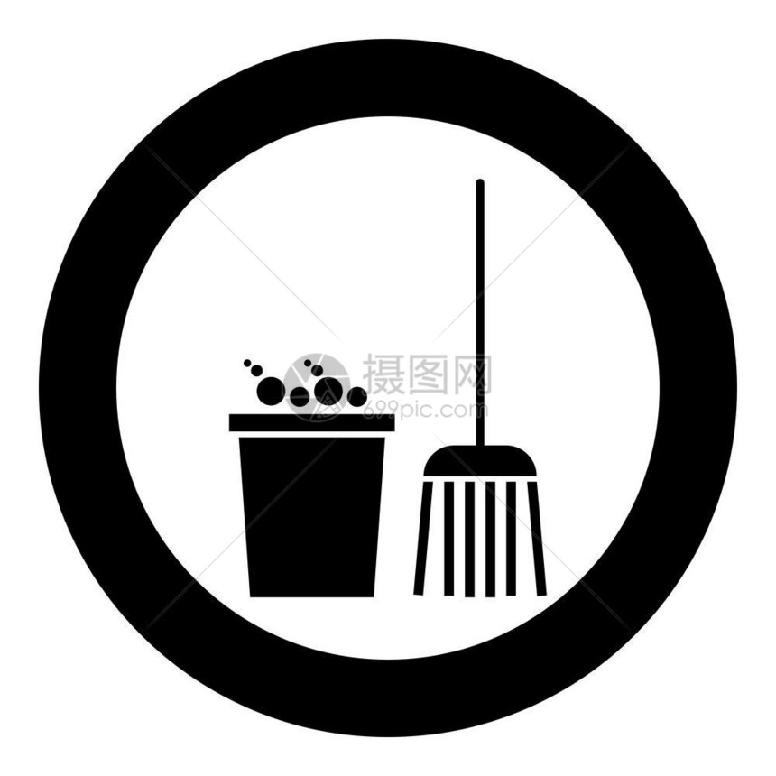 黑色圆圈垃圾桶扫帚矢量设计元素图片