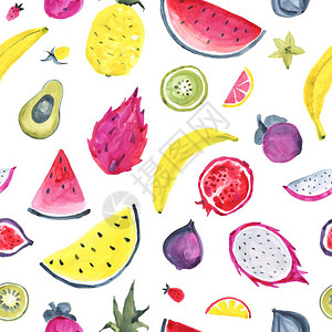 热带异国水果的形态抽象无缝背景热带异国水果的无缝热带形态手画食品设计图片