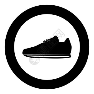 圆形矢量插图中的运动鞋标黑色图片