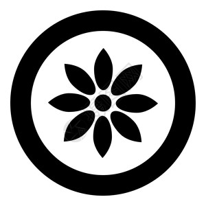 圆形矢量插图中的花朵黑色标以孤立的平板样式背景图片