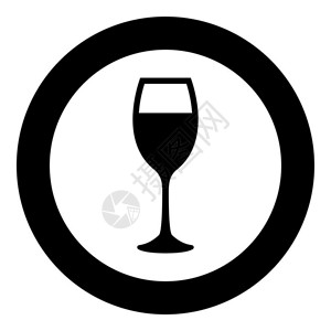 孤立的圆形矢量插图中葡萄酒标黑色颜杯图片