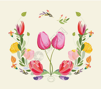春夏新风尚首页模板贺卡花朵插图用古代风格的田地花朵春夏插画