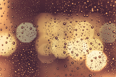 窗户上有雨滴抽象灯光夜城市灯背景图片