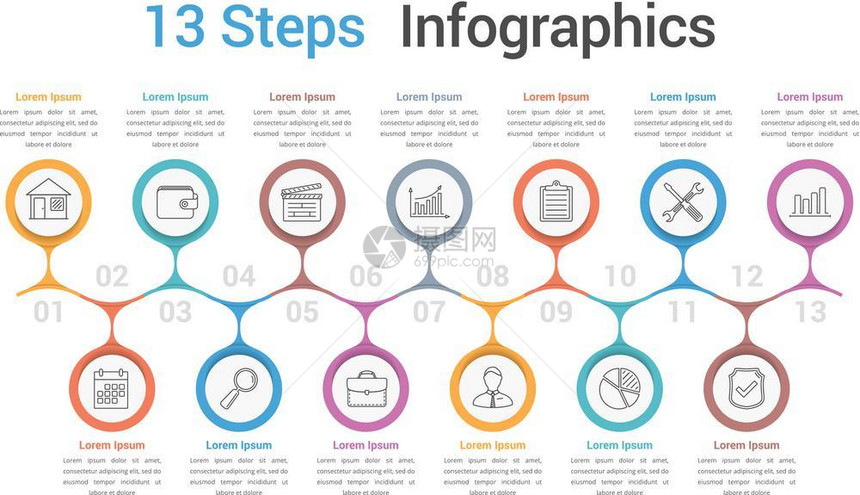进程图示模板包含13个spteps或选项业务信息图流程工作图矢量eps10插图的Infograph模板图片
