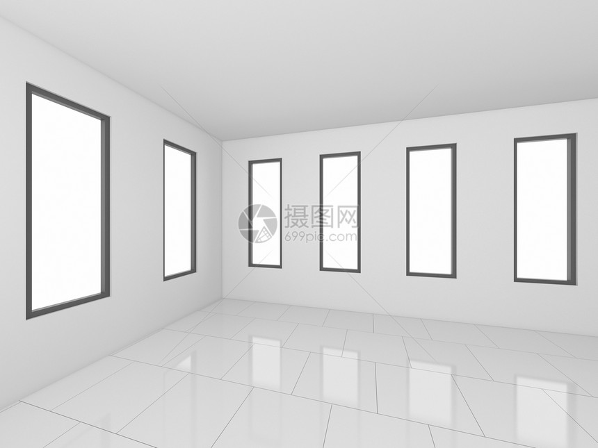 3D白色空房间内部插图图片