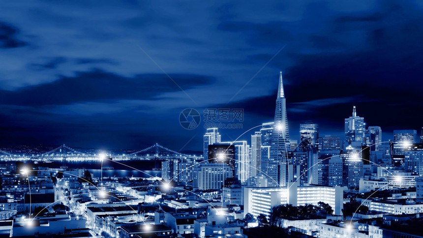 旧金山天空线网络和连接技术概念美国加利福尼亚州旧金山天空线网络和连接技术概念图片