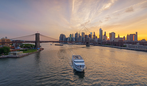 纽约市美国日落时的Skyline城市的高清图片素材