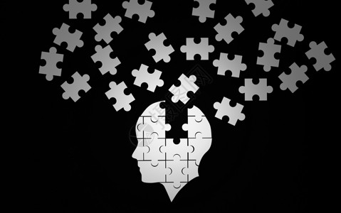 白拼图作为黑的人类大脑Alzhe概念白拼图作为黑的人类大脑概念老年痴呆和疾病概念3d插图白拼作为黑的人类大脑概念疾病插图背景图片