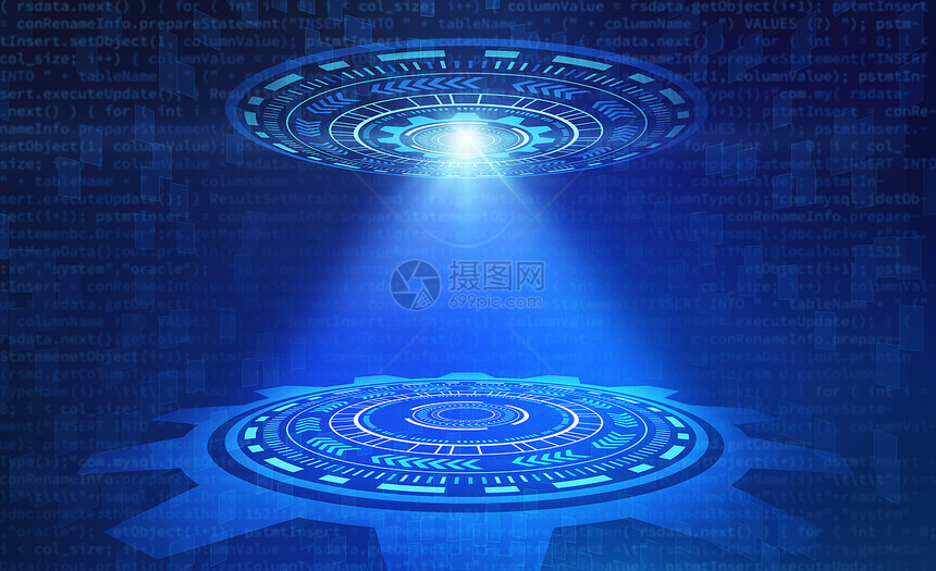 HUD抽象技术圈光和dHUD抽象技术圈的图形设计蓝色背景的光和数据代码图形设计3d插图蓝色背景的光和数据代码HUD抽象技术圈图片