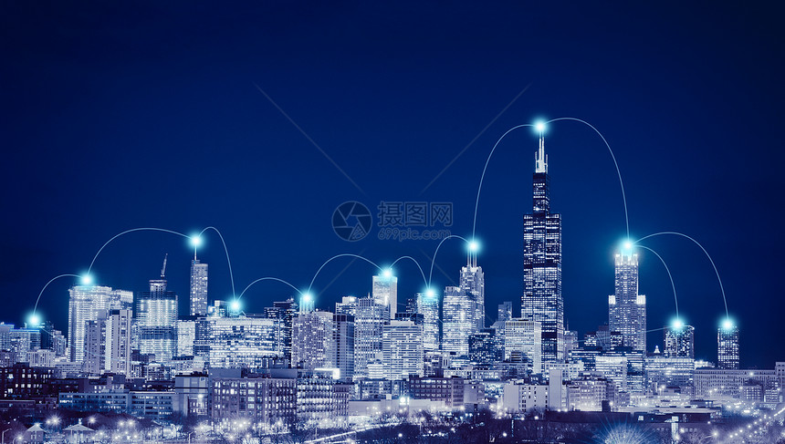 芝加哥市的网络连接和全球商业概念美国伊利诺州芝加哥市的网络连接和全球商业概念图片