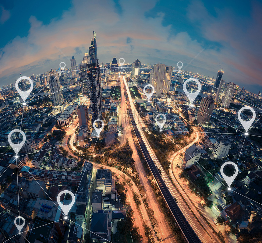 城市全球商业和网络连接概念平板泰国曼谷图片