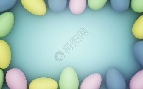 蓝色背景的彩东方鸡蛋框架3d化成图片