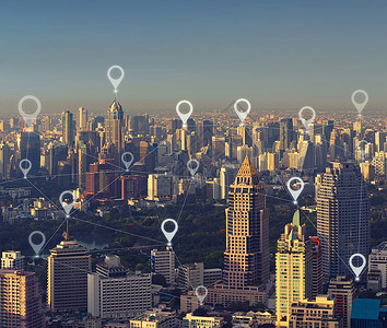 智能城市全球商业和网络连接的平板智能城市全球商业和网络连接概念的平板泰国曼谷智能城市全球商业和网络连接概念的平板泰国曼谷线高清图片素材