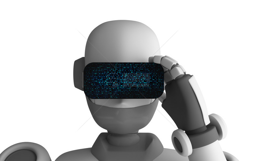机器人在白色背景上戴着虚拟现实眼镜Artif机器人在白色背景上戴着虚拟现实眼镜未来技术概念中的人工智能3d插图机器人在白色背景上图片