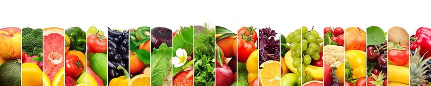 垂直地带全景图象健康水果和蔬菜白色背景隔离的垂直地带全景图象健康水果和蔬菜复制空间图片