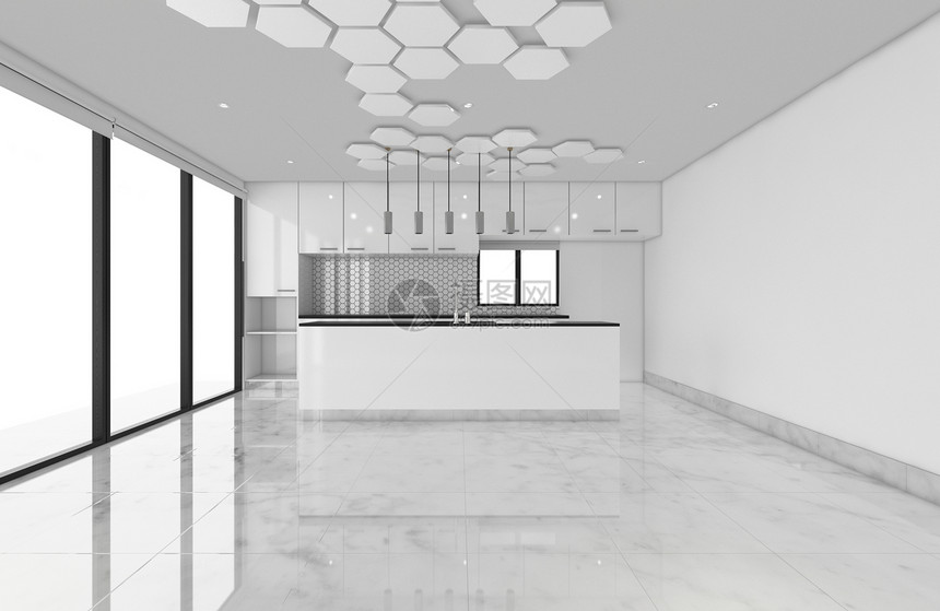 内阁厨房区设想3D提供模拟概念设计提供模拟概念设计插图图片
