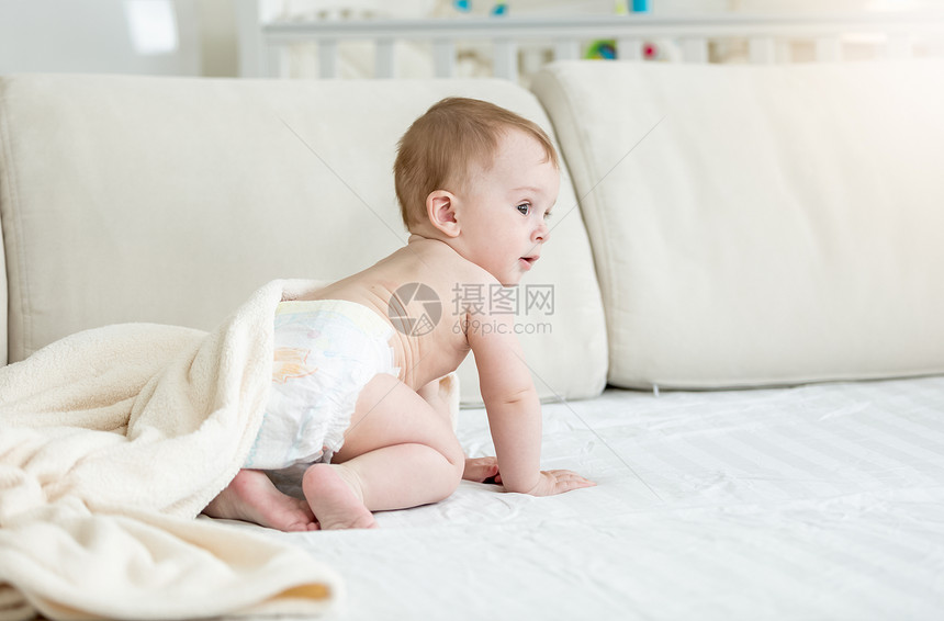 10个月大的婴儿男孩坐在沙发上图片