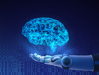 机器人手握虚拟大脑人工智能在未来技术概念中3D插图d图片