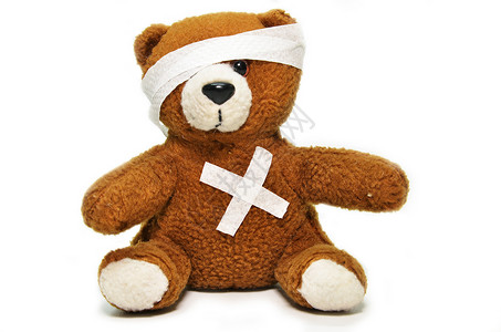 受伤的泰迪熊白底带绷受伤的泰迪熊带绷高清图片