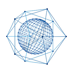 深蓝色上具有网格Tt带有数字据球体和蓝色网络连接线的蓝色网络连接线与数字据球体和在白色背景上孤立的技术概念蓝色网络连接线3d抽象形状图解T具有数背景