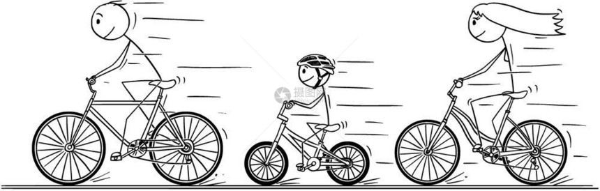 年轻家庭骑自行车图片