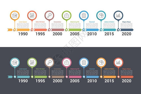 带有多彩箭头工作流程或图矢量eps10插图的时线信息模板时间线图片