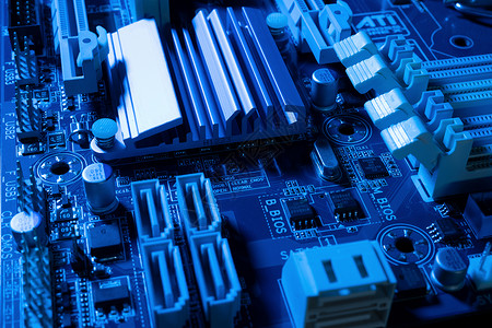 未来技术概念中的电子路蓝底主机计算微芯片数字据背景图片