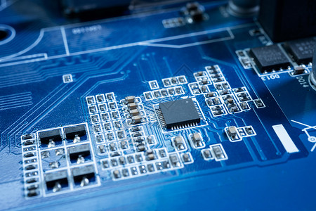 未来技术概念中的电子路蓝底主机计算微芯片数字据背景图片