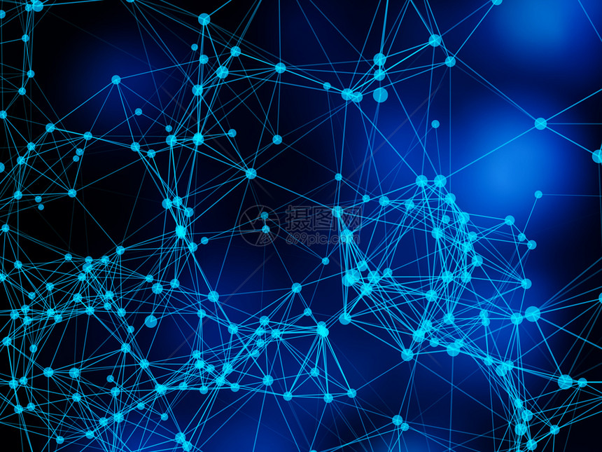 黑色背景技术概念数字据和蓝色网络连接三角线3d抽象图解图片