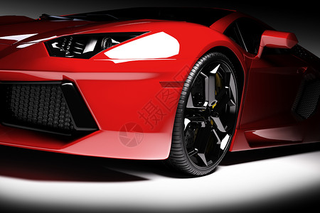 红色快车在聚光灯下黑色背景闪亮新的奢华3D造型红色快车在聚光灯下奢华图片