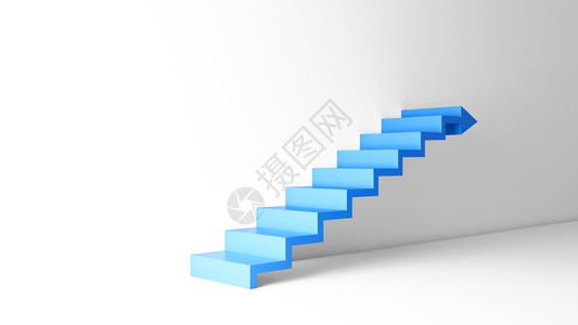 空房间白色背景的楼梯上箭头图升商业概念3d插图图片