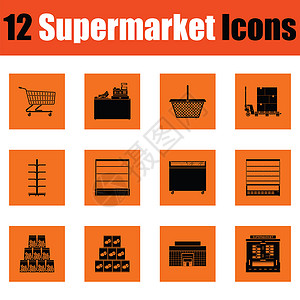 超级市场图标组橙色设计矢量图解背景图片