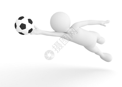 卡通人足球守门员把从中救出来足球概念白色背景3D图例图片