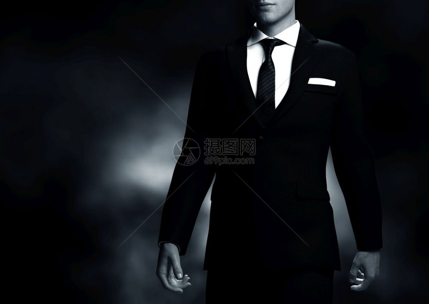 商人穿黑色背景优雅西装的绅士中体风景3D造型中体风景穿黑色背优雅西装的绅士中体风景图片