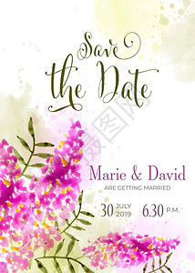 紫色水彩色风格花朵婚礼邀请函图片