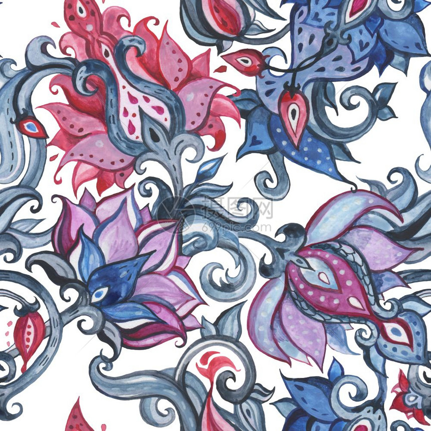 手画鲜花的无缝模式可用于壁纸网站背景纺织电话案件打印ExpoticGarden手画花类模式旧风格图片