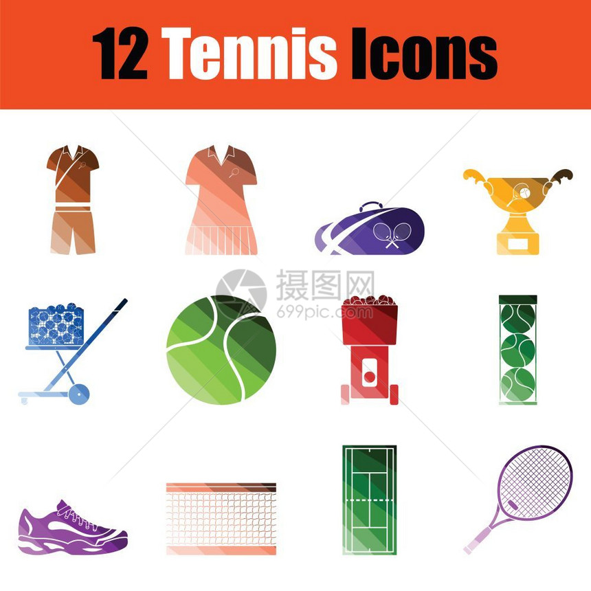 一组网球图标渐变颜色设计矢量插图图片