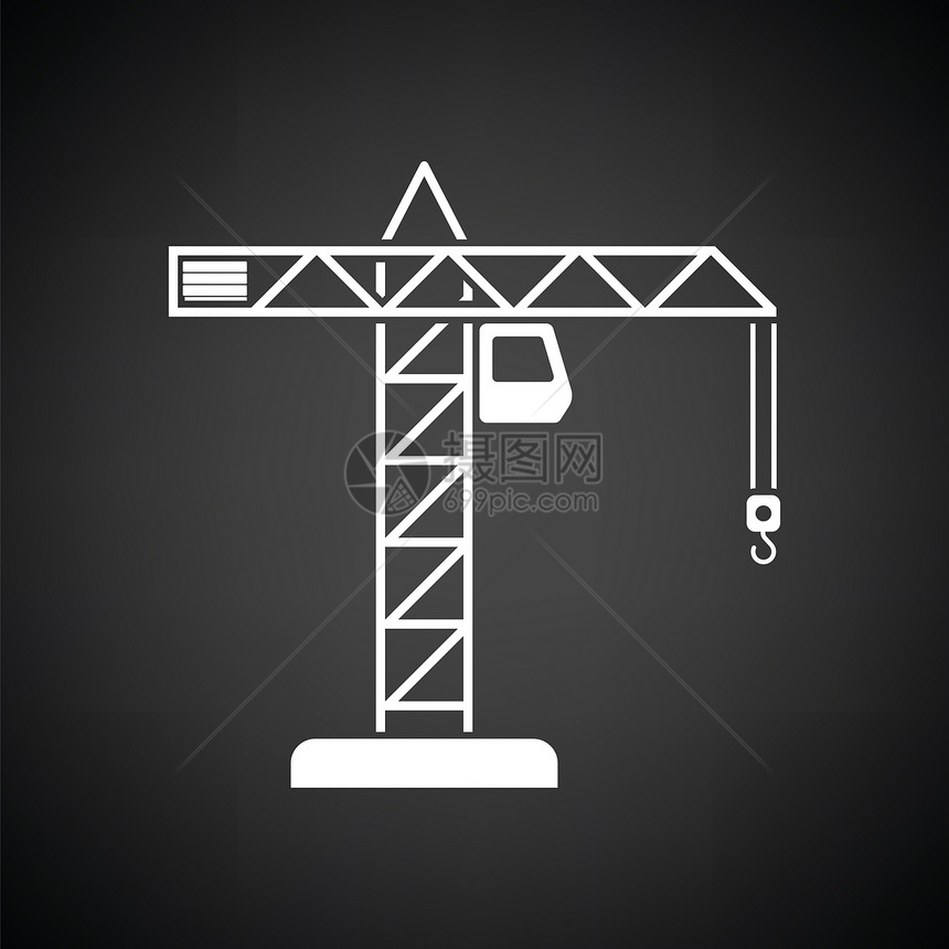 起重机图标黑色背景和白矢量插图图片