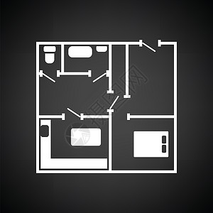 公寓平面图黑色背景白矢量插图图片