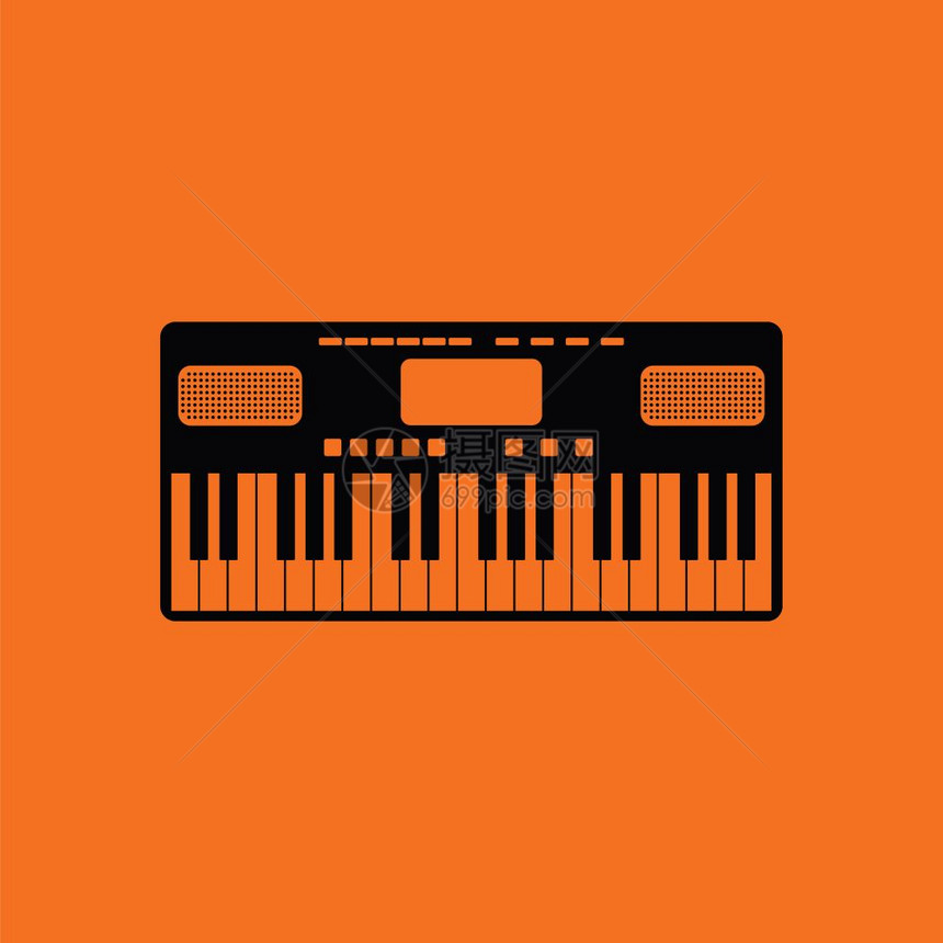 音乐合成器图标橙色背景黑矢量插图图片