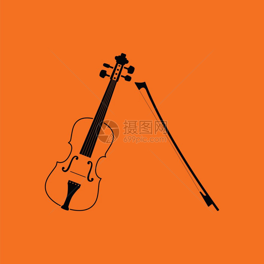 Violin图标黑色橙背景矢量插图图片