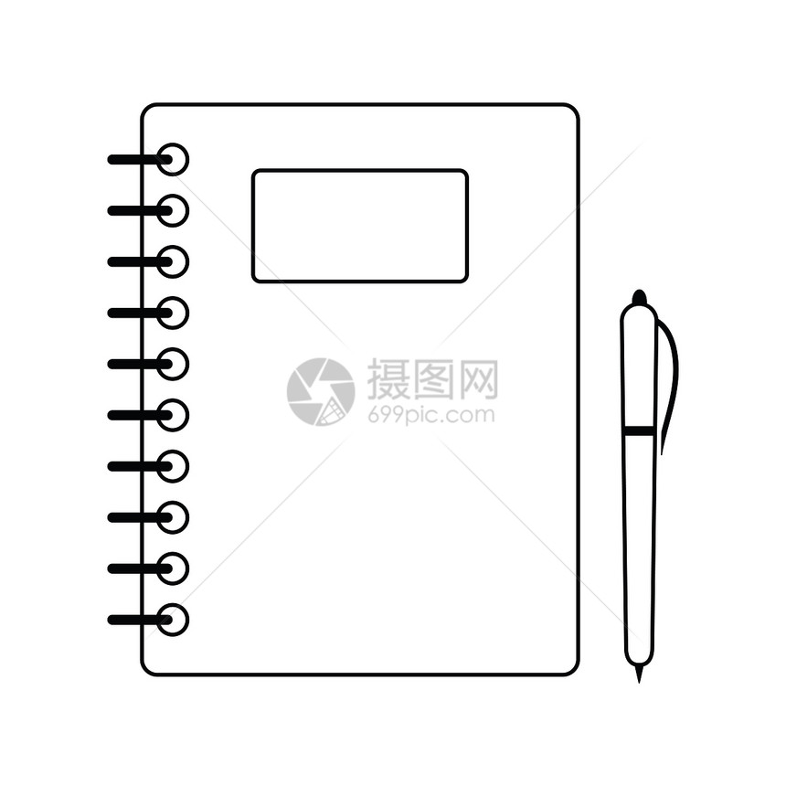 带笔图标的练习本细线设计矢量插图图片