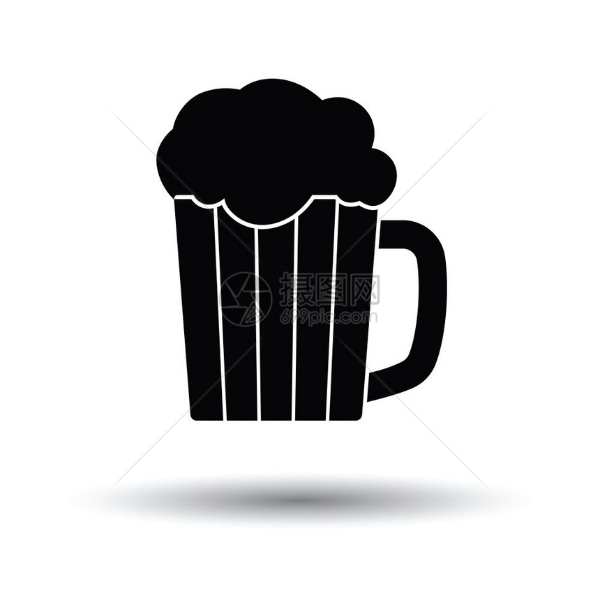 啤酒图标的模格白色背景和影子设计矢量插图图片