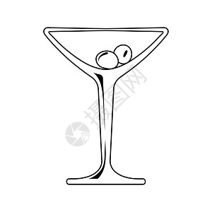 有橄榄的鸡尾酒杯图标细线设计矢量插图图片